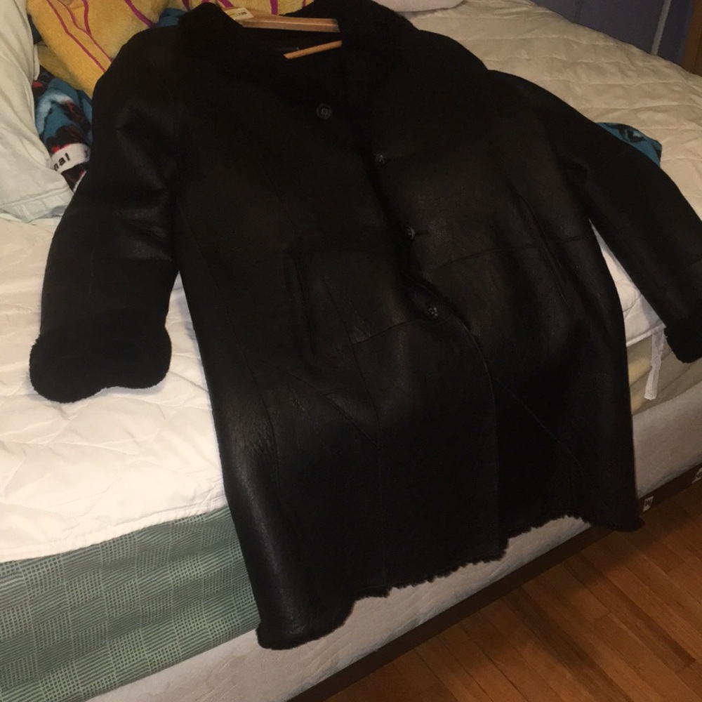 A leather shearling jacket in black